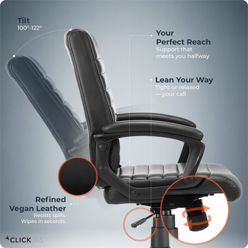 Click365 Transform 3.0 Ergonomic Mid Back Desk Chair Bonded Leather Black