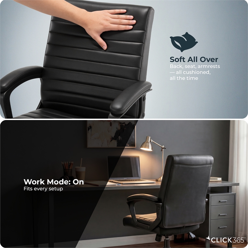 Click365 Transform 3.0 Ergonomic Mid Back Desk Chair Bonded Leather Black