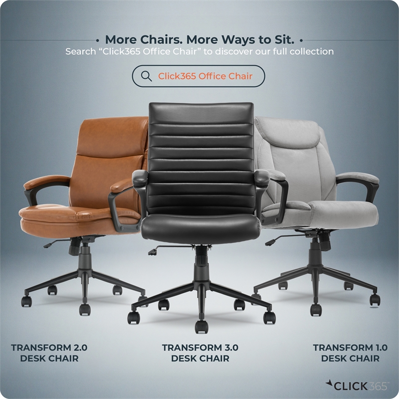 Click365 Transform 3.0 Ergonomic Mid Back Desk Chair Bonded Leather Black