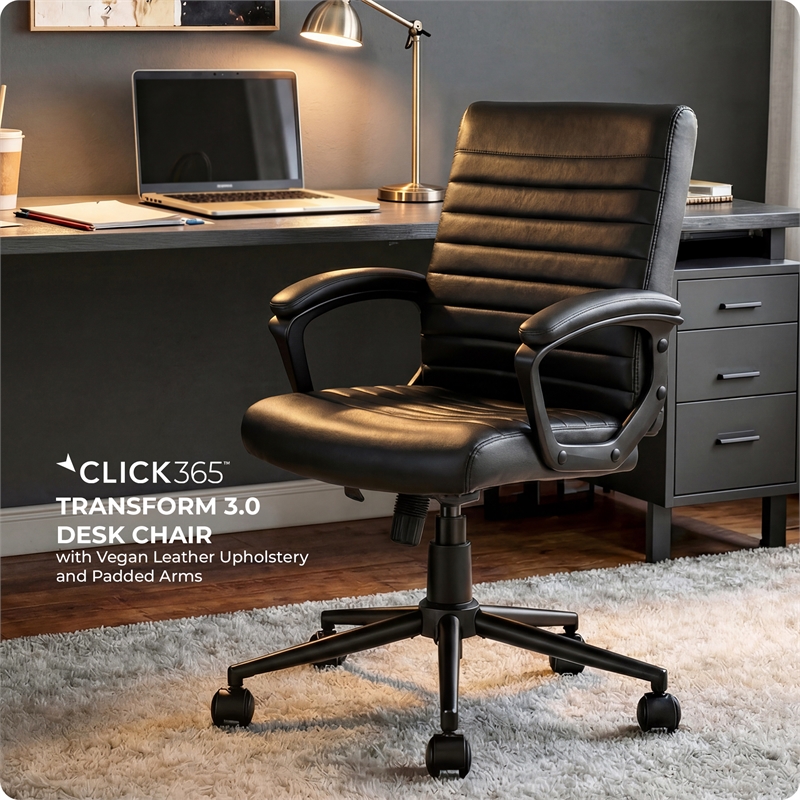 Click365 Transform 3.0 Ergonomic Mid Back Desk Chair Bonded Leather Black