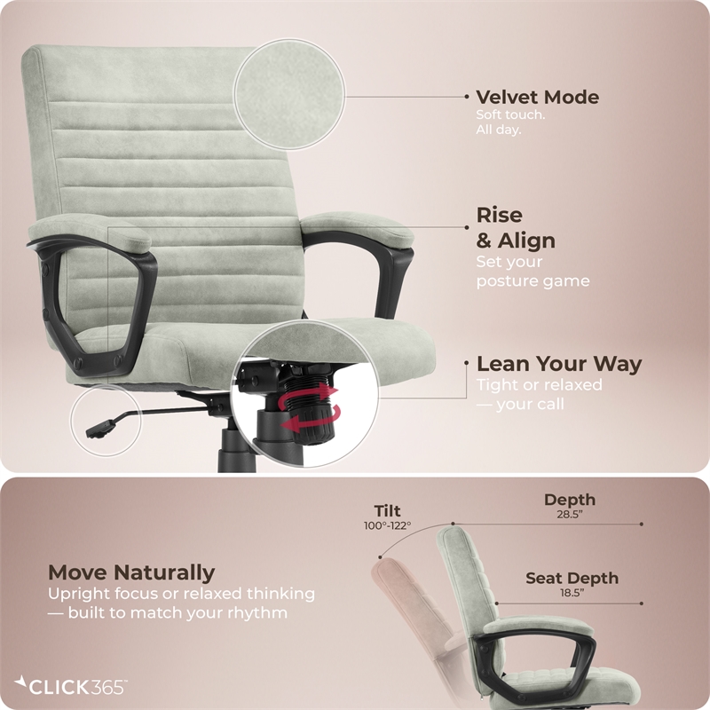 Click365 Transform 3.0 Ergonomic Mid Back Desk Chair Vegan Leather Grey