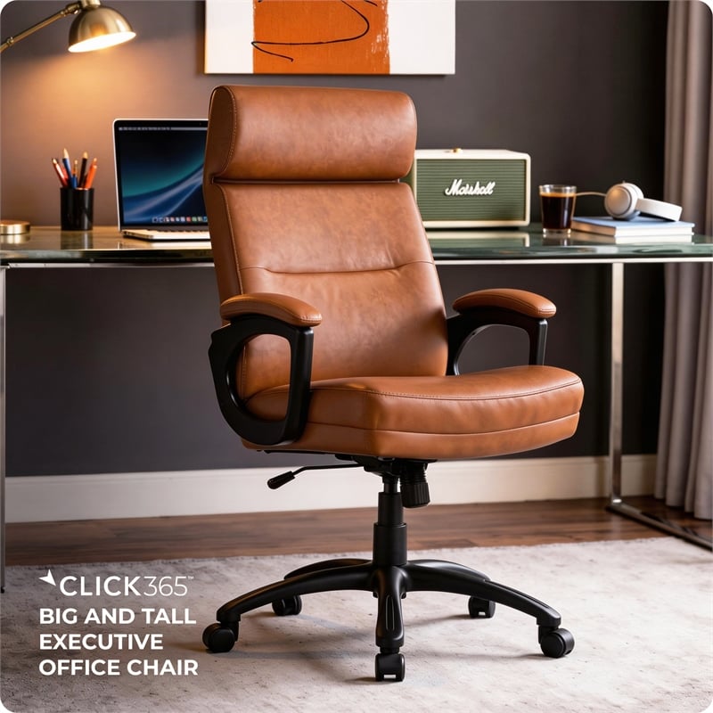 Click365 Classic Big & Tall Executive Office Chair Bonded Leather Cognac