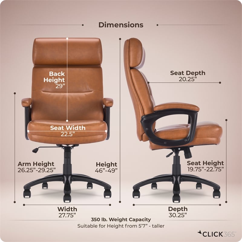 Click365 Classic Big & Tall Executive Office Chair Bonded Leather Cognac