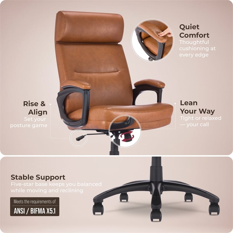 Click365 Classic Big & Tall Executive Office Chair Bonded Leather Cognac