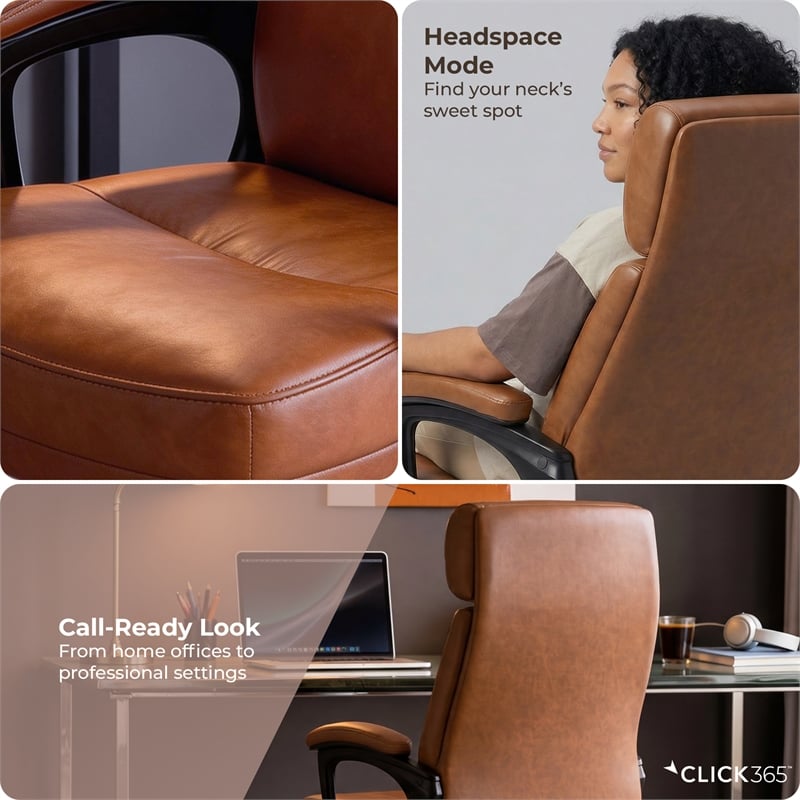 Click365 Classic Big & Tall Executive Office Chair Bonded Leather Cognac