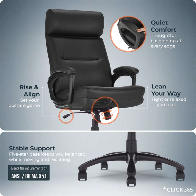 Click365 Classic Big & Tall Executive Office Chair Bonded Leather Black