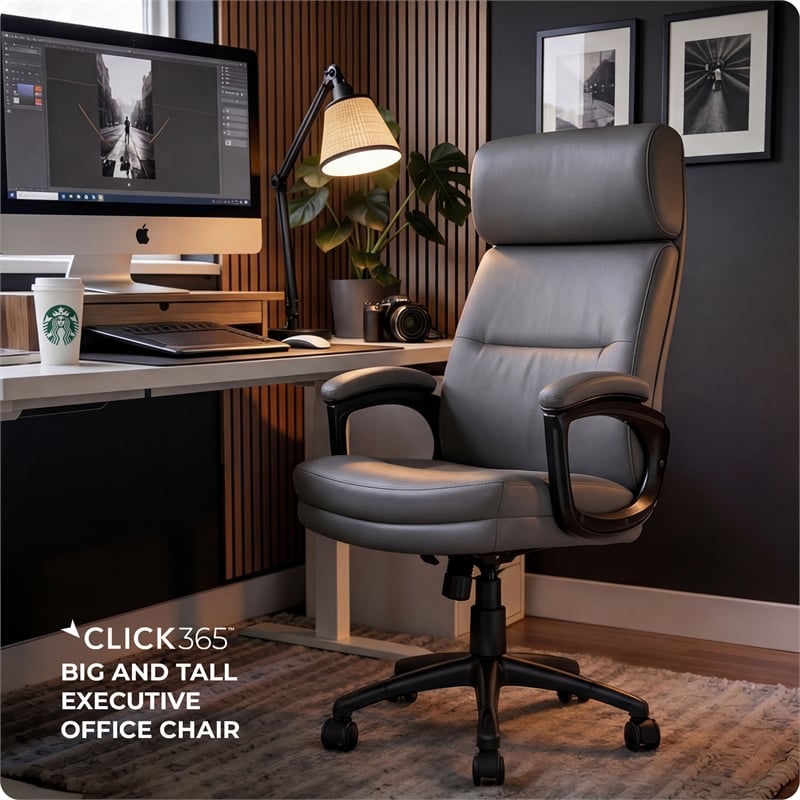 Click365 Classic Big & Tall Executive Office Chair Bonded Leather Gray