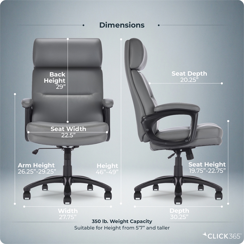 Click365 Classic Big & Tall Executive Office Chair Bonded Leather Gray