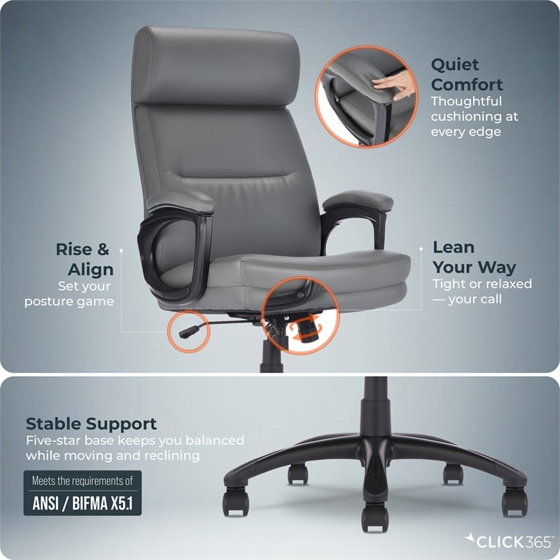 Click365 Classic Big & Tall Executive Office Chair Bonded Leather Gray