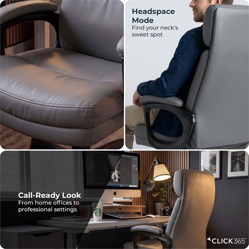 Click365 Classic Big & Tall Executive Office Chair Bonded Leather Gray