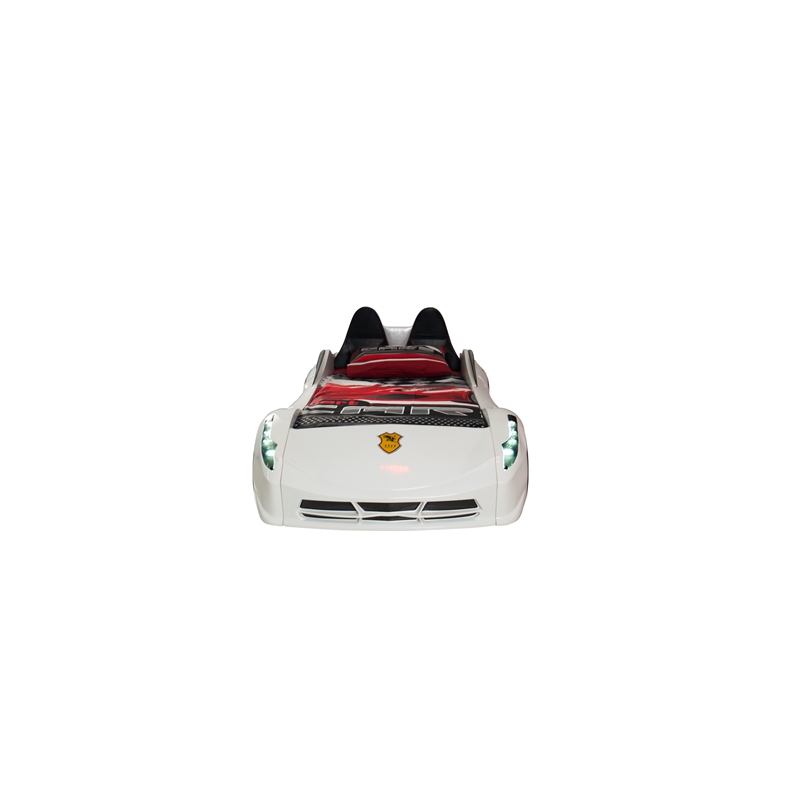 Titi Racer Modern Wood TT Twin Race Car Bed with Remote Control in White