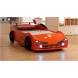 Titi Racer Modern Woody Twin Race Car Bed with LED Headlights in Red