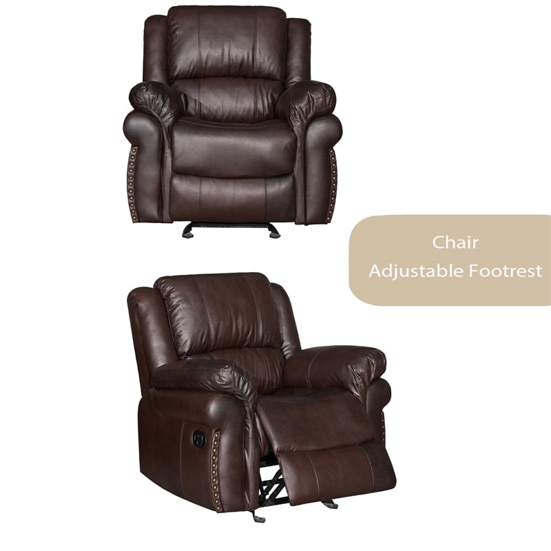 Hybition 3 - Piece Living Room Set Faux Leather Sofa Set-Brown