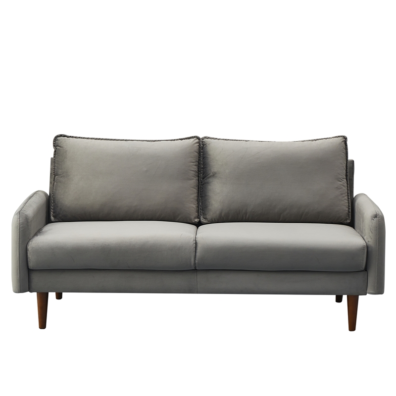 Hybition Velvet Sofa Modern Couch with Wooden Legs for Living Room - Gray