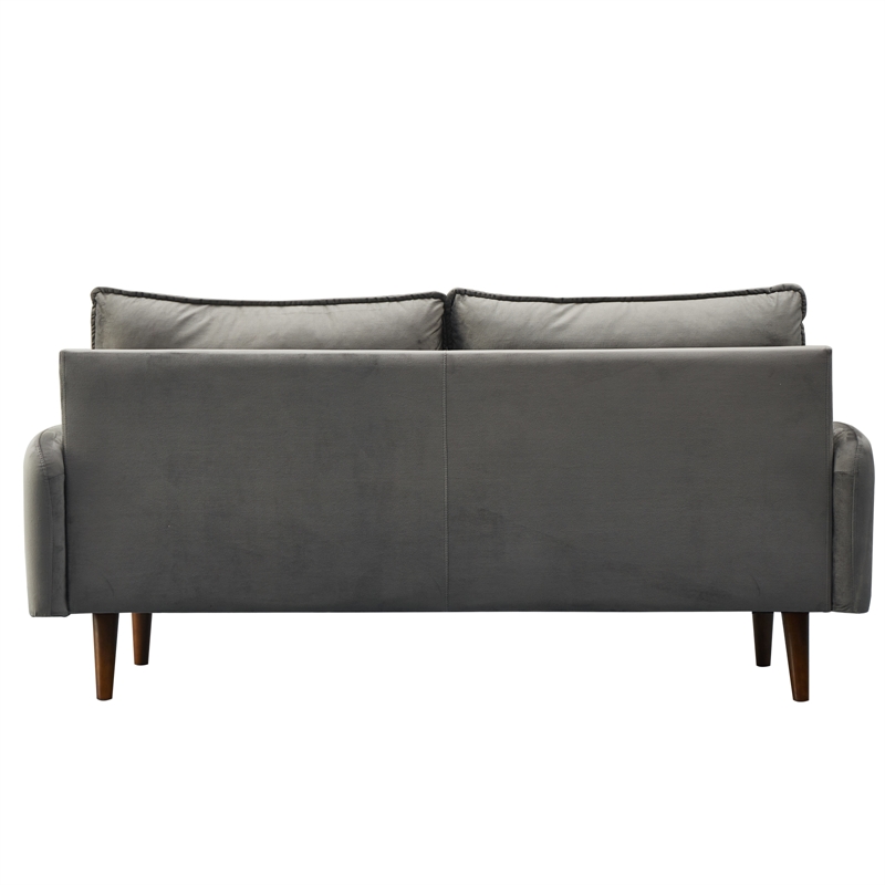 Hybition Velvet Sofa Modern Couch with Wooden Legs for Living Room - Gray