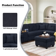 Hybition Modern Convertible Velvet Sectional Sofa with Ottoman&Console Blue