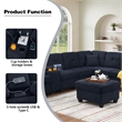 Hybition Modern Convertible Velvet Sectional Sofa with Ottoman&Console Blue