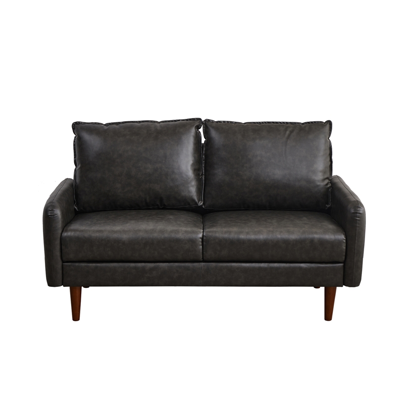 Hybition Faux Leather Loveseat Modern Sofa for Living Room Office Gray