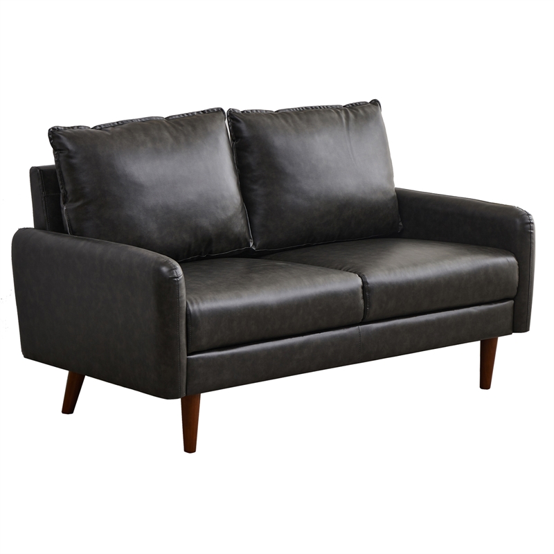 Hybition Faux Leather Loveseat Modern Sofa for Living Room Office Gray
