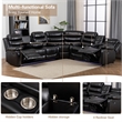 Hybition Faux Leather Living Room Set Reclining Sectional Sofa Black