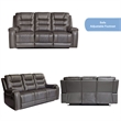 Hybition PU Leather Manual Recliner Sofa Set 3 Pieces Living Room Set  Gray