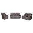 Hybition PU Leather Manual Recliner Sofa Set 3 Pieces Living Room Set  Gray