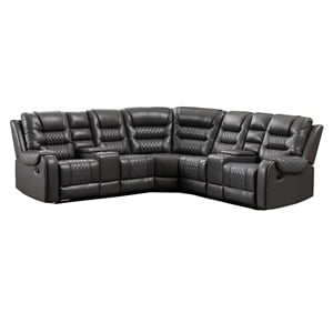 Hybition Manual Recliner Sectional Sofa Set PU Leather L-Shaped Couch Gray