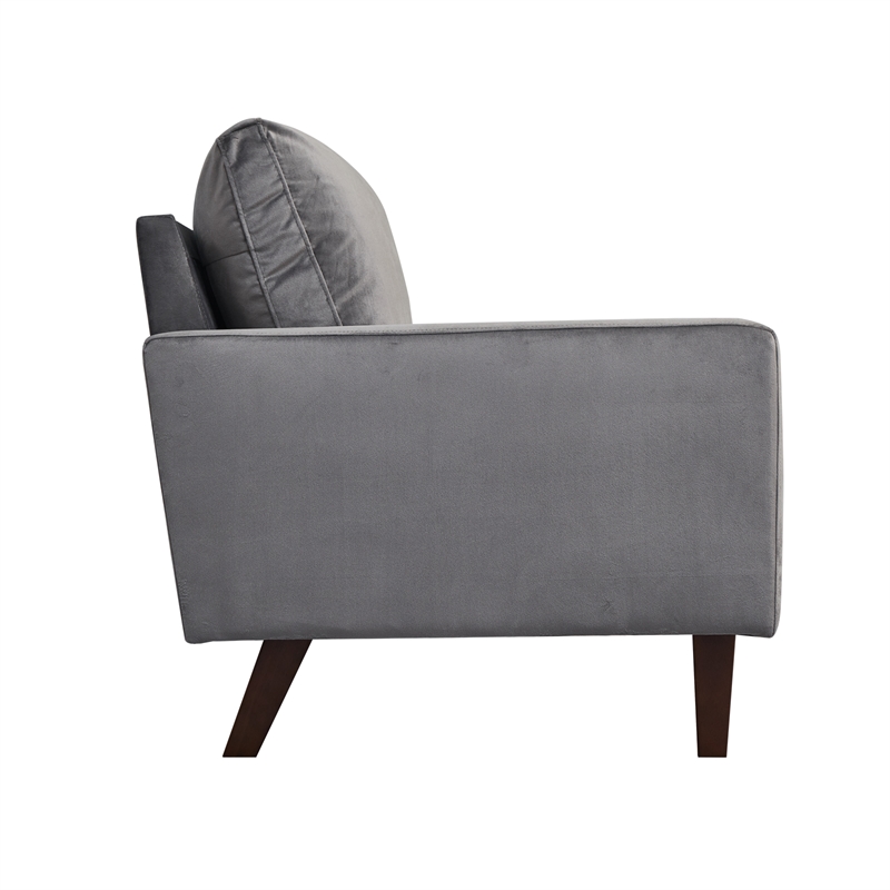 Hybition Velvet Loveseat Modern Sofa with Wooden Legs-Grey