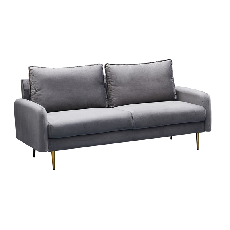 Hybition Velvet Sofa Modern Couch with Metal Legs for Living Room-Grey