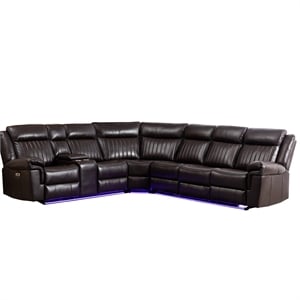Hybition Power Reclining Sectional Sofa  PU Leather L-Shaped Sofa -Brown