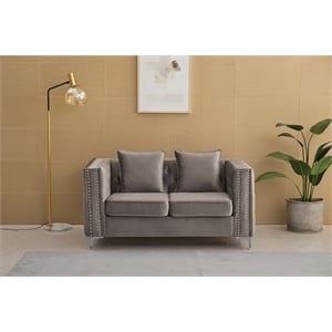 Hybition Velvet Sofa Modern Loveseat with Button-Tufted & Metal Legs Grey