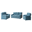 Hybiton Modern 3 Piece Sofa Set Linen Chair & Loveseat & Sofa - Blue