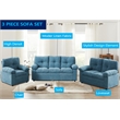 Hybiton Modern 3 Piece Sofa Set Linen Chair & Loveseat & Sofa - Blue
