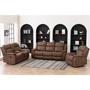 Hybition 3 Piece Fabric Reclining Living Room Set with Cup Holders Storage Brown