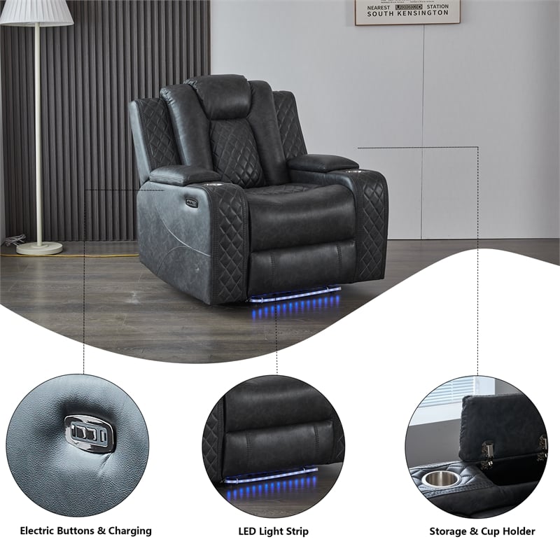 3 Pieces PU Leather Power Reclining Sofa Set Gray