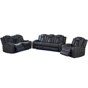 3 Pieces PU Leather Power Reclining Sofa Set Gray