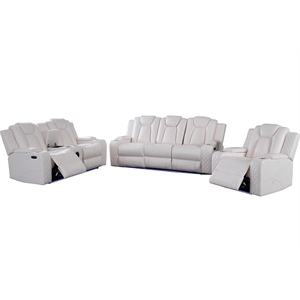 3 Pieces PU Leather Power Reclining Sofa Set White