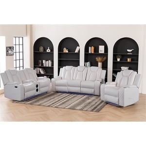 3PCS PU Leather Power Reclining Sofa Set LED Strip Speaker White
