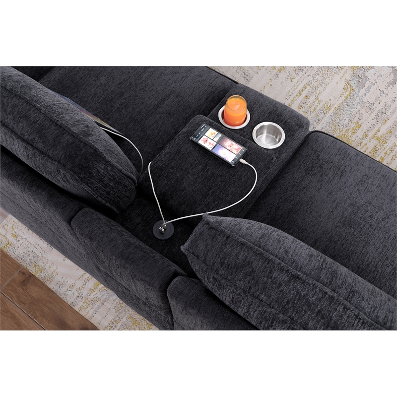 Hybition Modern Chenille Sofa Pull out Sofabed & Multifunctional Console-Grey