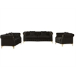 Hybition 3-Pieces Living Room Set Modern Velvet Sofa Set & Golden rivets-Black