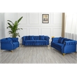 Hybition 3-Pieces Living Room Set Modern Velvet Sofa Set & Golden rivets-Blue