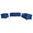 Hybition 3-Pieces Living Room Set Modern Velvet Sofa Set & Golden rivets-Blue