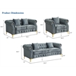 Hybition 3-Pieces Living Room Set Modern Velvet Sofa Set & Golden rivets-Grey