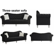 Modern Velvet Sofa Set Button Tufted Sofa and Loveseat-Black
