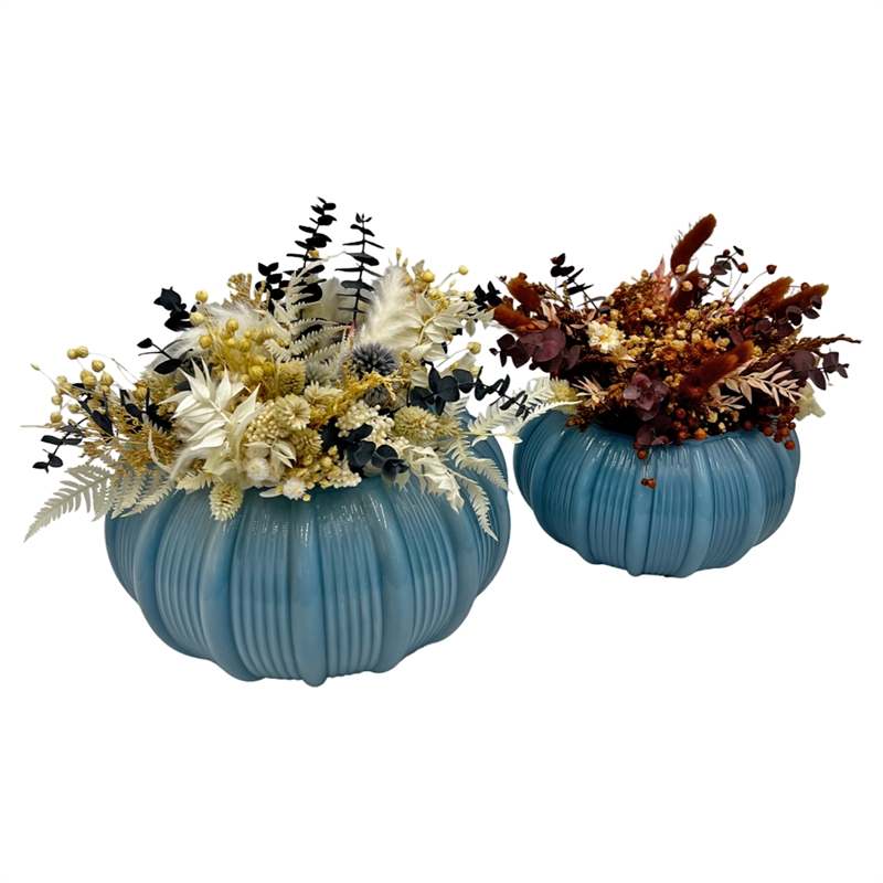 Bergamo Art Set of 2 Decorative Handmade Glass Vases for Flowers in Blue
