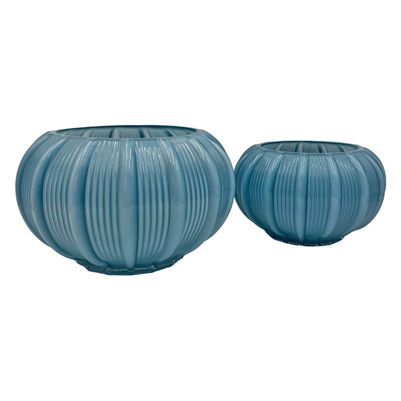 Bergamo Art Set of 2 Decorative Handmade Glass Vases for Flowers in Blue