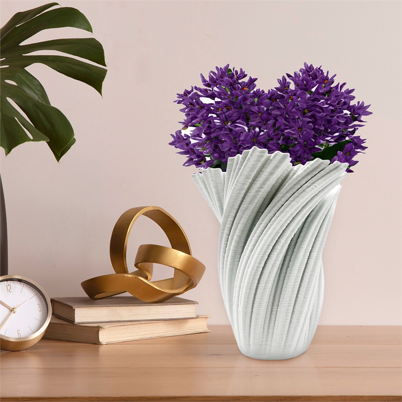 Bergamo Art 11 Inch Tall White Ceramic Vase in White