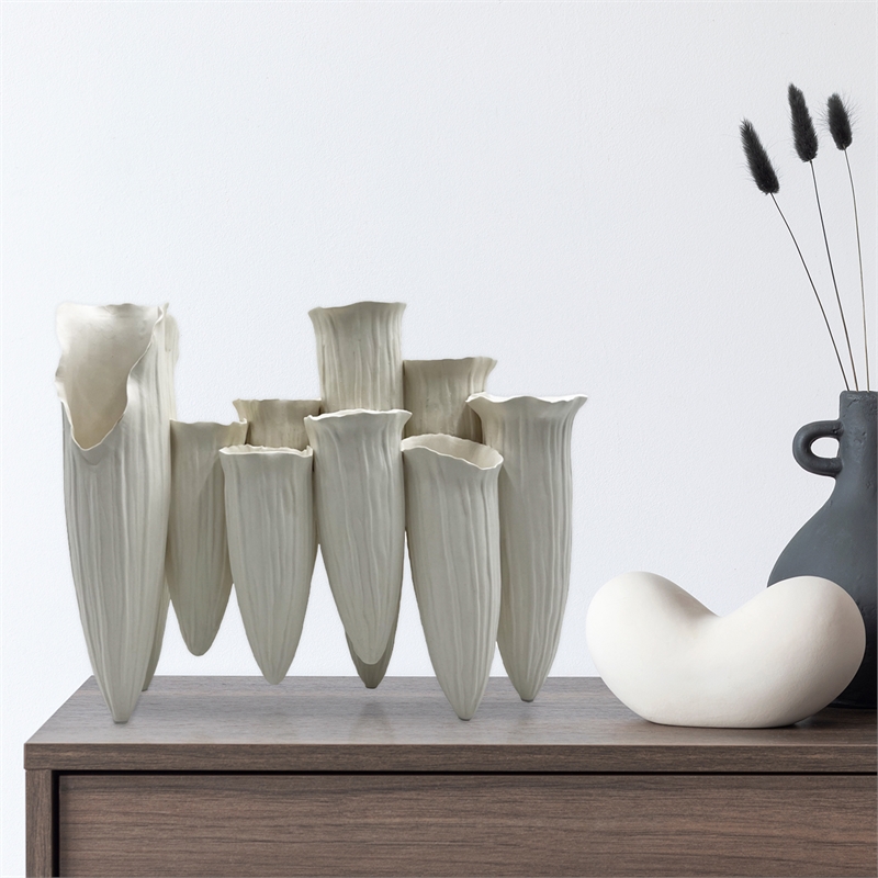 Bergamo Art 13 Inch Wide Modern White Ceramic Vase in White