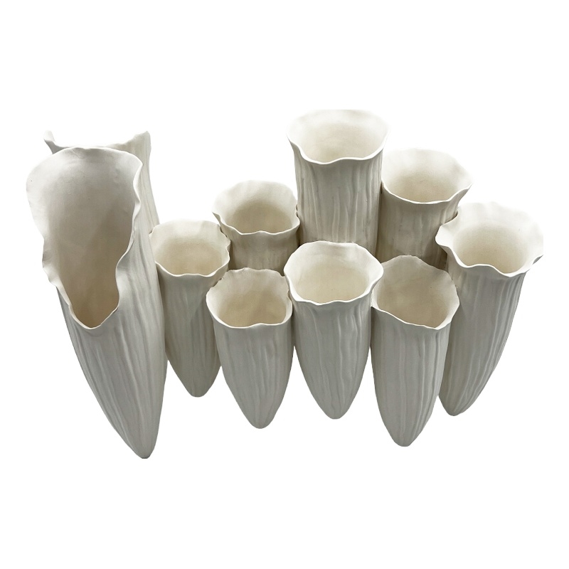 Bergamo Art 13 Inch Wide Modern White Ceramic Vase in White