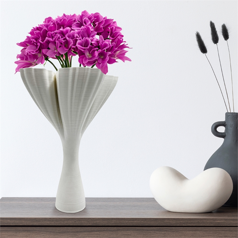 Bergamo Art 15 Inch Tall White Ceramic Abstract Vase in White in White